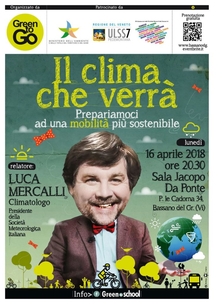 Locandina dell'incontro con Luca Mercalli Il clima che verrà
